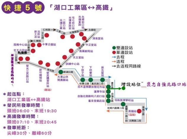 快捷5號公車即日新增新豐後火車站臨時停靠站
