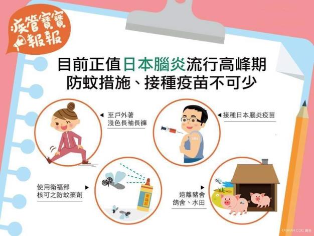 竹縣出現第一例日本腦炎病例 呼籲民眾儘速攜家中嬰幼兒完成疫苗接種並做好個人防蚊措施
