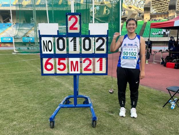 余雅倩在港都盃以65公尺21的成績打破全國紀錄拿下金牌。圖／余雅倩團隊提供