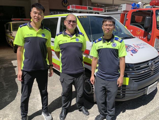 5-寶山分隊本次出勤人員周淮銘、蕭璿翃及李孟樵（左至右）