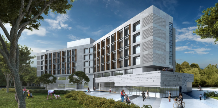 官網-國際書院大樓為地下 1 層、地上 6 層之會館式建築，設有餐廳、教室、閱覽室、辦公室及可容納約 500 床的師生住宿空間，打造本地學生與國際學生共同生活與研究學習的場域。