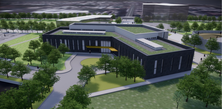 官網-先進產學中心規劃為地下 1 層、地上 2 層建築，空間涵蓋實驗室、會議室及研究室等機能，預計將有相關前瞻研究中心或產學單位進駐，進一步擴大產學合作量能，深化研究成果落地與產業應用。