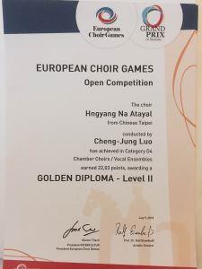 Hngyang Na Atayal won two gold medals and one silver medal at the European Choir Games and Grand Prix of Nations